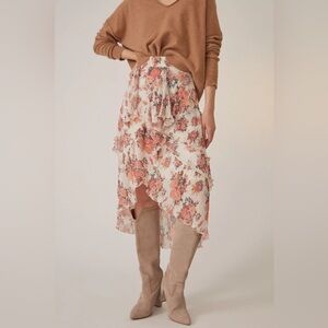 Anthropologie Let Me Be Ruffled Midi Skirt boho western